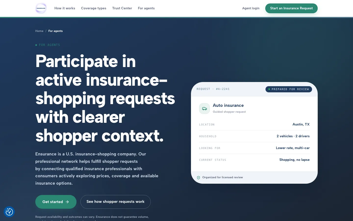 The agent side: shopping requests with the context agents need