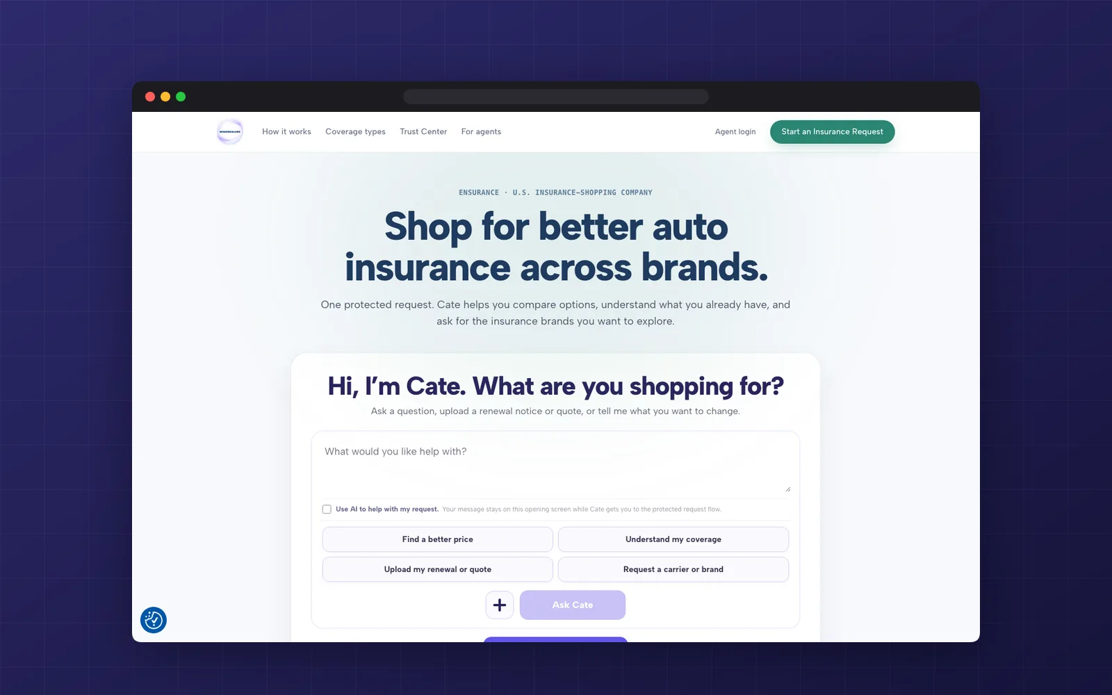 Ensurance: An AI insurance-shopping assistant and a paid marketplace for agents