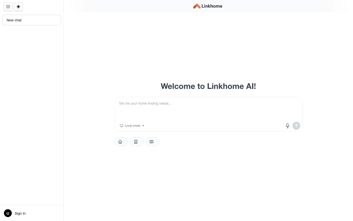 The Linkhome AI chat: tell it your requirements and it recommends properties