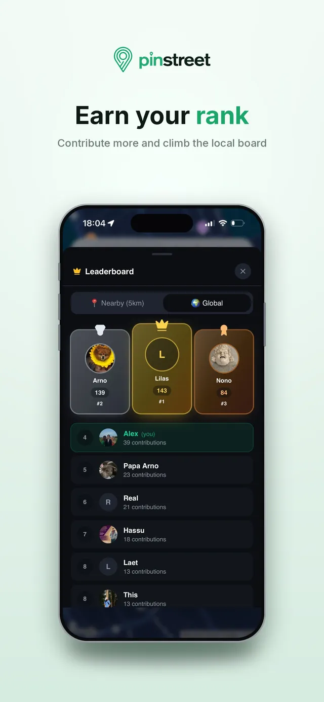 Leaderboard with nearby and global rankings