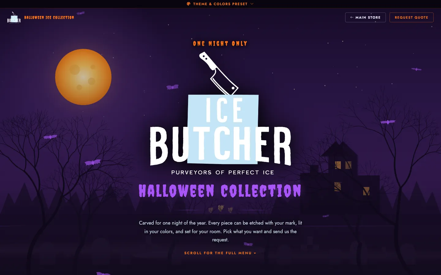 The Halloween collection: a seasonal store with theme switching and quote requests